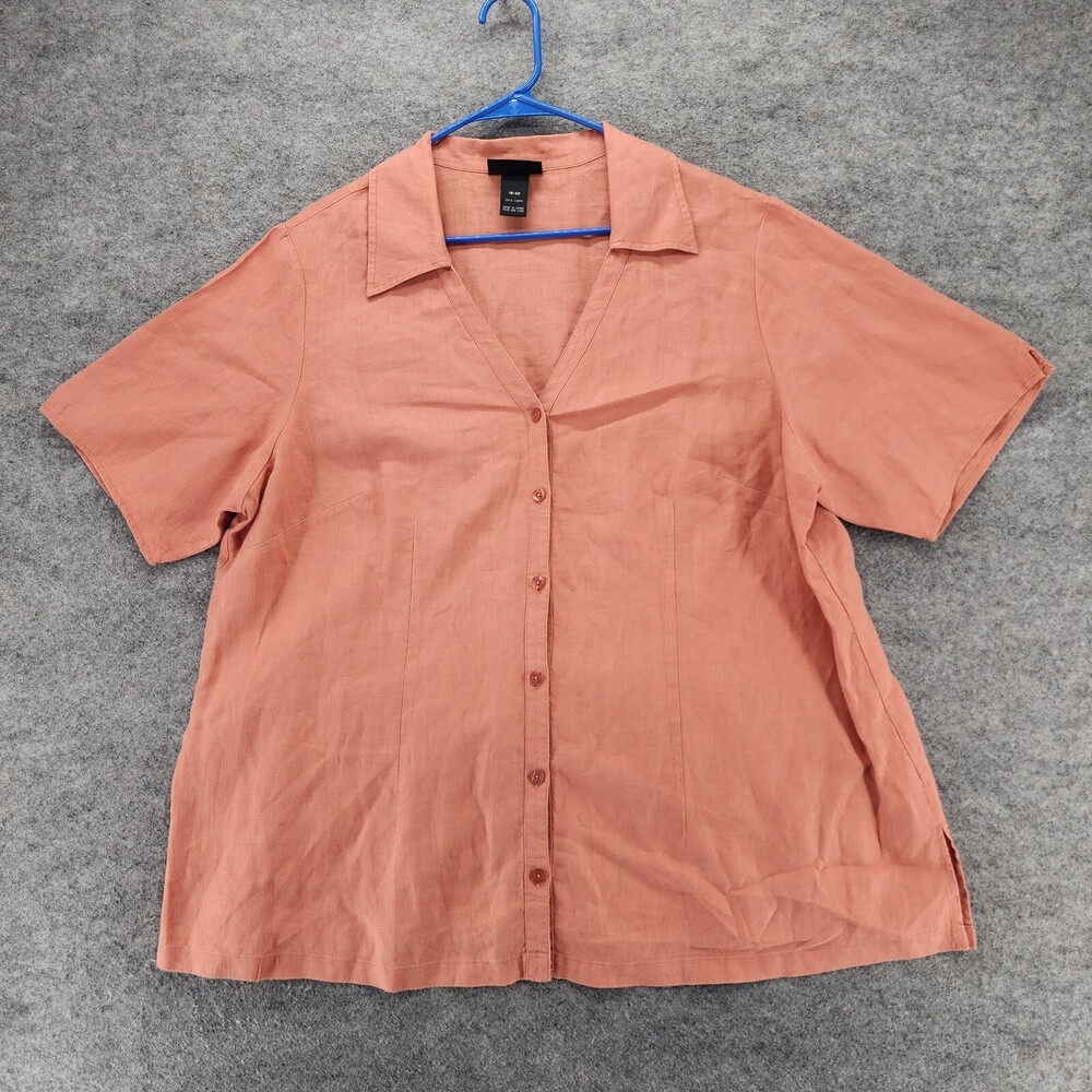 Lane Bryant Shirt Womens 18/20 Button Up Short Sleeve Orange Linen